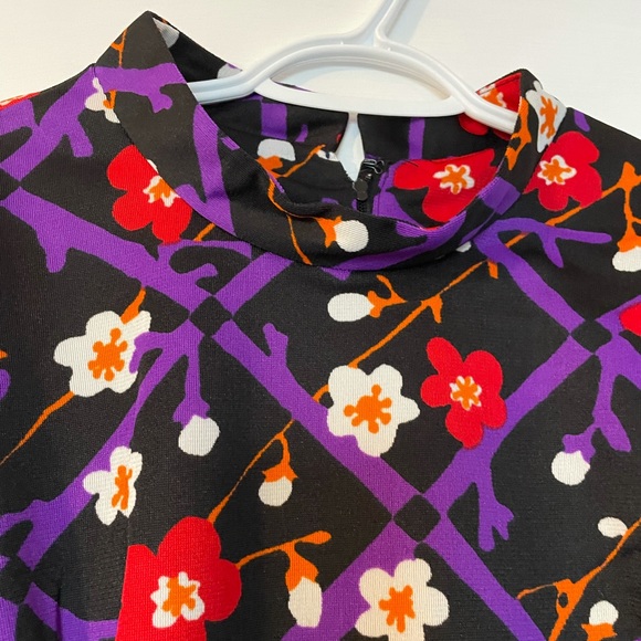 70’s Retro Mock Neck Floral Mod Dress - Picture 2 of 2